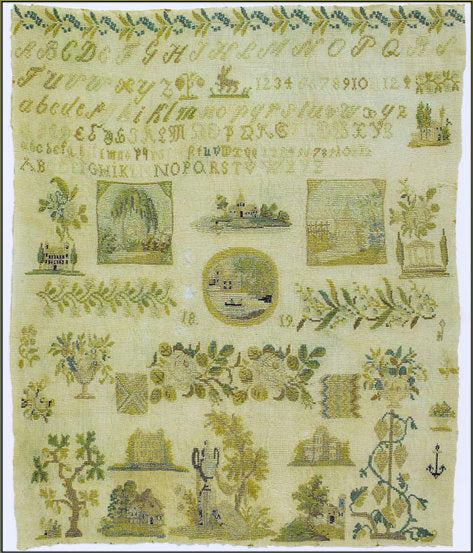 Weeping Willow & Rose Sampler - 1884 Stitchery Design