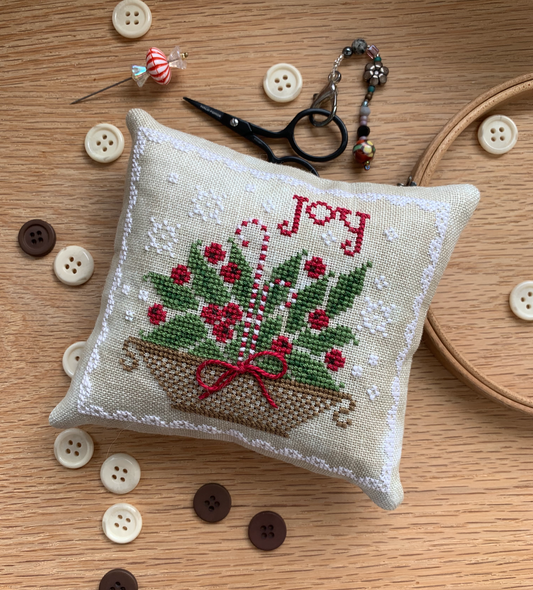 Holly Basket Pinkeep - Stitches by Ethel