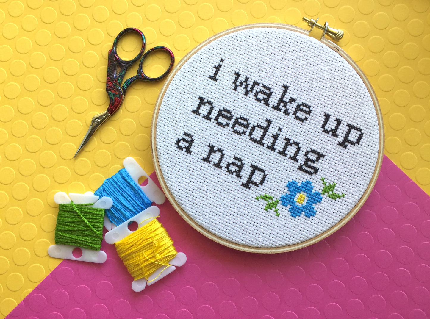 Wake Up Needing a Nap Counted Cross Stitch DIY KIT Intermediate - Spot Colors - Online Exclusive