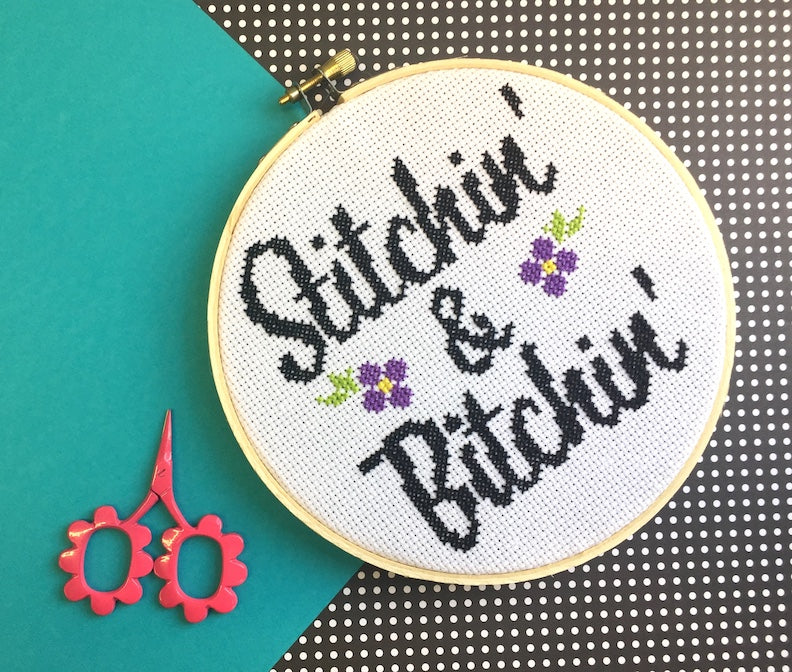 Stitchin' & Bitchin' Counted Cross Stitch DIY KIT Intermediate - Spot Colors - Online Exclusive