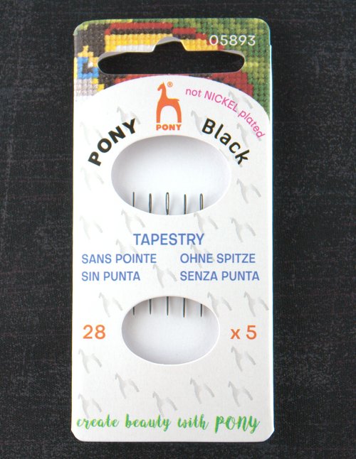 Pony Black nickel-free tapestry needles with Black Eyes, Size 28