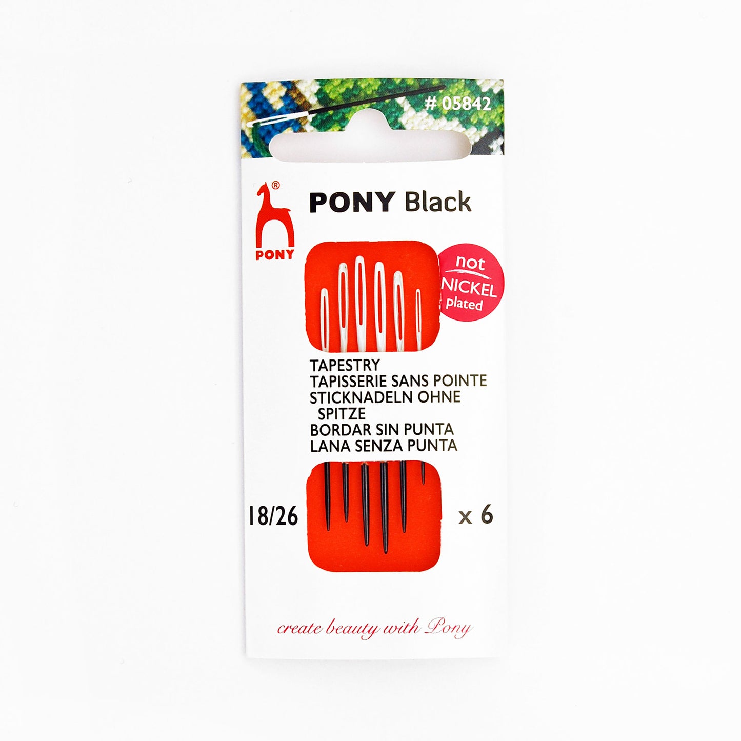 Pony Black nickel-free tapestry needles with White Eyes, Size 28
