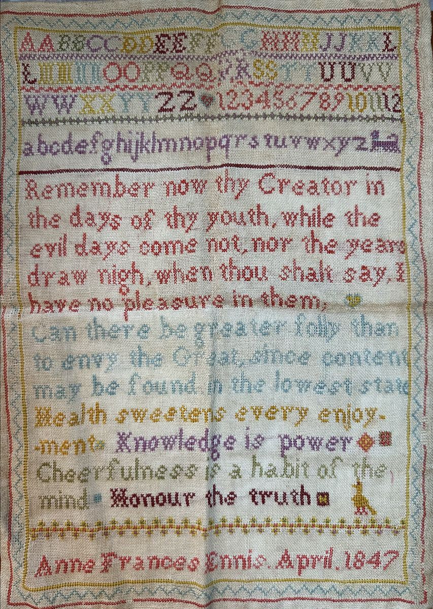 Anne Frances Kirkpatrick 1847 Words to Live By - Cross Stitch Antiques